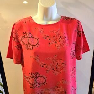 Worthington Essentials Pink Oriental Print Short Sleeve Blouse, Size Small